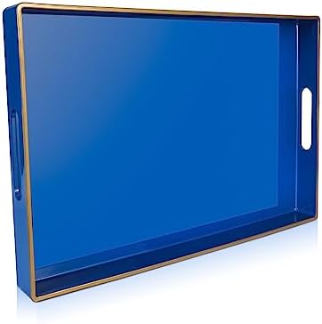 Gifturbo Blue Serving Tray,Decorative Serving Trays with Handles, Coffee Table Tray Ottoman Rectangular Plastic Tray for