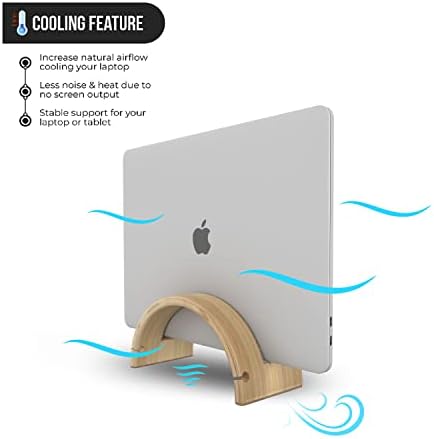 Kothar Wood Vertical Laptop Stand for Desk, Natural Bamboo, Space-Saving Desktop Dock for Apple MacBook, Microsoft Surfa