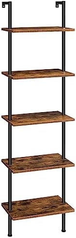 HOOBRO DIY Ladder Shelf, 5-Tier Wooden Wall Mounted Bookshelf, Narrow Bookcase, Display Shelf, Storage Rack, Plant Stand
