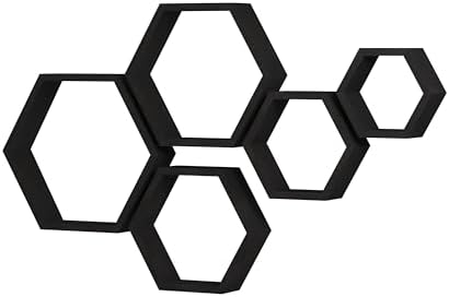 WONFUlity Hexagon Floating Shelves, Hexagonal Shelf Wall Mounted Storage