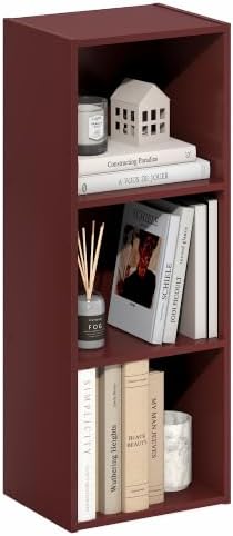 Furinno Luder 3-Cube Book Shelf, Bookshelf, Bookcase, Dark Red