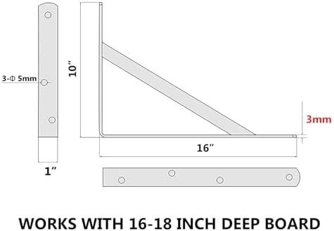 NEODROP 6-Pack 16 Inch Heavy Duty Shelf Brackets, Large Wall Bracket for Floating Shelves, 90 Degree Triangle Large L Br