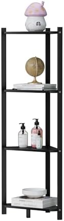 Wisuce Bamboo Small Corner Shelf Stand, 4-Tier Black Corner Bookshelf