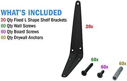 Nuk3y L Shape Heavy Duty Shelf Bracket with Screws, 20 Pack (5"" x 6"", Black)