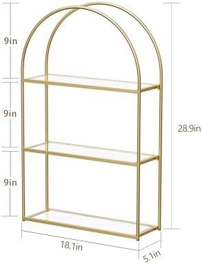 Crofy 3-Tier Arched Wall Shelf with Gold Frame & Transparent Shelves