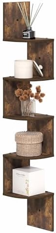 5-Tier Zigzag Corner Shelf Wall Mounted, Radial Corner Wall Shelf, Floating Book Shelves for Wall, for Bedroom, Home Off