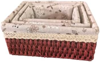 Wicker Woven Baskets With Liner, 3Packs Small Square Decorative Shelf Basket For Home Storage And Organizing (vintage re