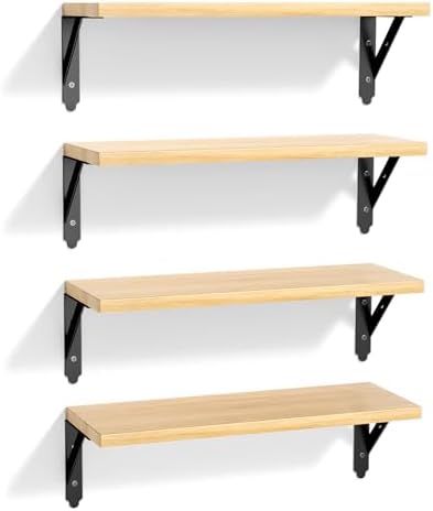 ROMGUAR CRAFT Wood Wall Floating Shelves Set of 4, 17" x 6" - Natural