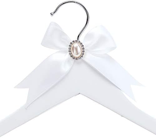 White Solid Wood Bridal Dress Hanger with Bridal Wire Lettering for Bridal Wedding Party Gift (White Hanger with Rose Go