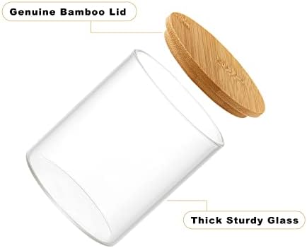 INIUNIK Qtip Holder with Vanity Tray, 3 Pack Glass Apothecary Jars with Lids, Bathroom Accessories Canisters Organizers 