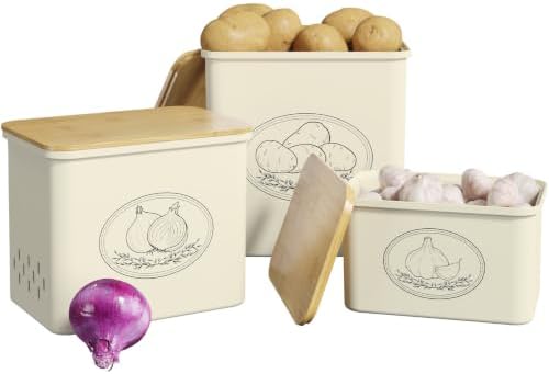 Lifewit Plastic Potato and Onion Storage Bin Box, Set of 3, Beige