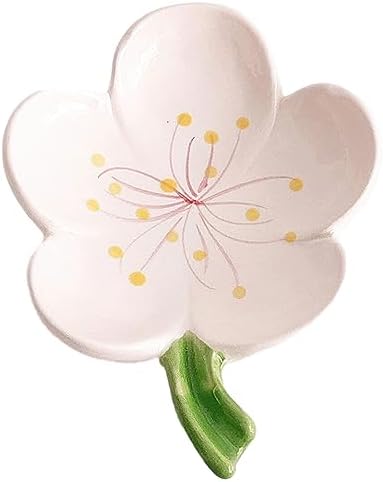 Self-Draining Soap Dish Ceramic Cute Bar Soap Holder for Countertop, Kitchen, Bathroom, Bedroom, Peach Blossom, White