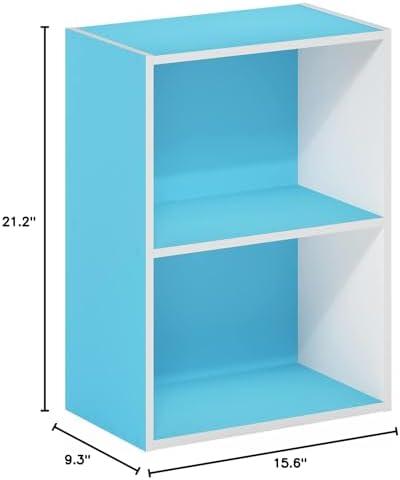 Furinno Luder Bookcase/Book/Storage, 2-Tier, Light Blue/White (Pack of 4)