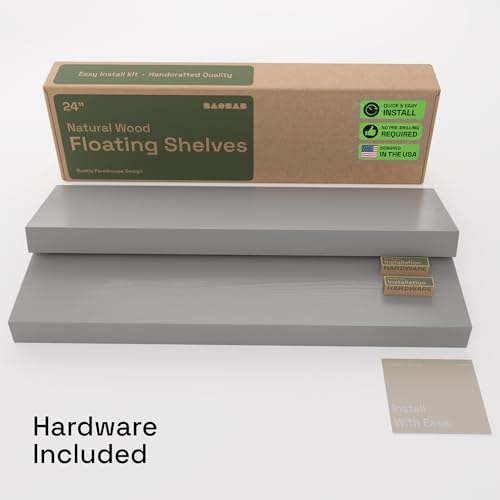 Solid Wood Floating Shelves for Wall 24 inch Grey, Wooden Bathroom Shelf