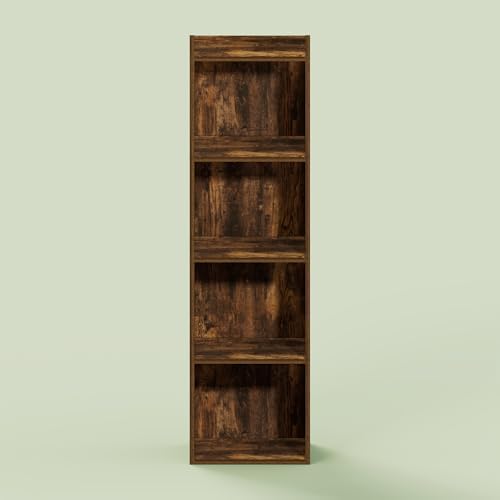 Hagen 4 Tier Organizer Bookcase, Bookshelf, Cube Storage, for Living Room, Home Office, Rustic Brown