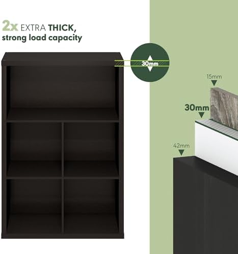 Furinno Cubicle 5-Cube Book Shelf, Extra Thick Frame Bookshelf, Dark Oak