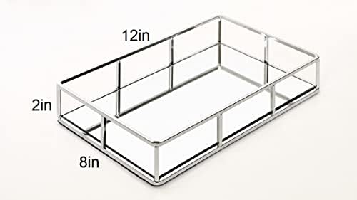 JollyCaper Silver Mirror Vanity Tray, Rectangle 12x8x2 Inches - Jewelry, Perfume, Makeup Organizer - Decorative Metal Tr