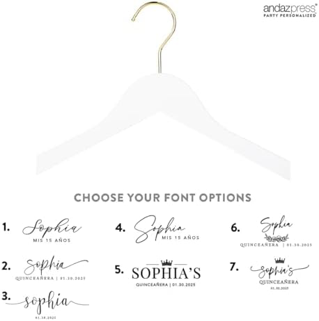 Andaz Press Custom Personalized Quinceañera Hanger, Custom Wooden Quinceañera Dress Hanger for 15 Dress, Elegant Quinceañera Decor & Gift Idea for Dress Display, Photography, Keepsake
