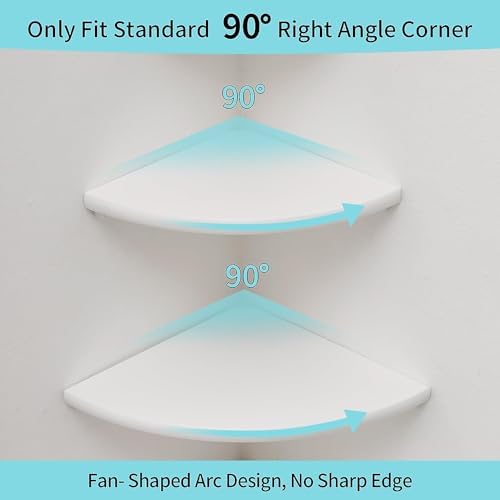 Corner Wall Shelves, White Floating Corner Shelf, Set of 2 16inch Solid Oak Wood Shelves, Round End Wall Mount Display S