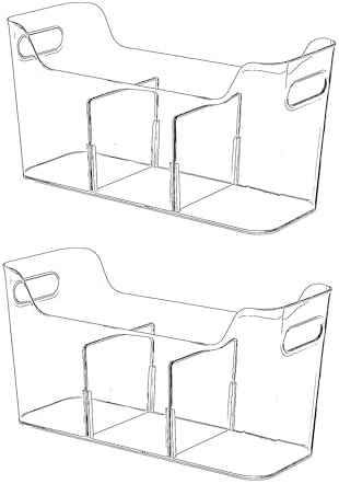 Tall Narrow Clear Bins with Dividers, Plastic Containers for Organizing Kitchens and Bathrooms - 14" L, 2 Pack