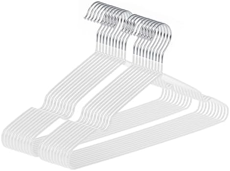 Ultra-Thin Metal Hangers, 20 Pack Non-Slip PVC Coated Space Saving Clothes Hangers for Closet, 16 inch Wide for Suits, Dresses, Jackets（White）