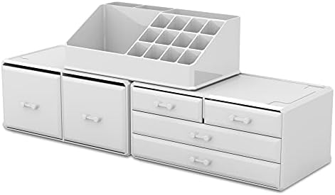 READAEER Makeup Organizer 3 Pieces Cosmetic Storage Case with 6 Drawers (White)