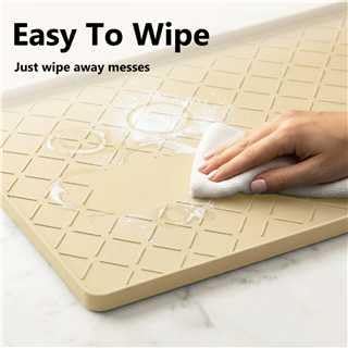 MateeyLife Silicone Mat Waterproof 12"X19", Ideal for Dog and Cat Food Mat, Dog Bowl Mats for Food and Water, Pet Placemat with Lip for Messy Drinkers to Protect Floor, Khaki
