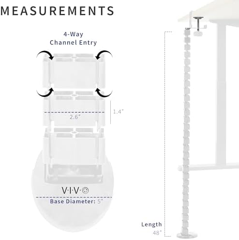 VIVO White Clamp-on Desk Vertebrae Cable Management Kit, DESK-AC01P-W