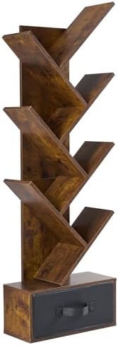 DUMOS 7 Tier Tree Bookshelf, Small Bookcase with Storage Cabinet