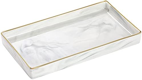 Luxspire Bathroom Vanity Tray Ceramic Jewelry Dish, S, Marble White