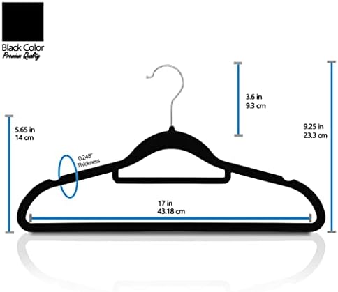GVTECH Premium Velvet Hangers, [50 Pack] Non Slip and Heavy Duty Velvet Suit Hangers (45cm) with Tie Bar, 360° Swivel Hooks, Sturdy to Hold Jumper, Pullovers, Jackets & Hoodies (50 Pack, Black)