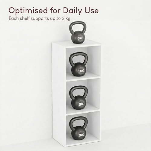 Vida Designs Oxford 3 Tier Cube Bookcase White Wooden Shelf Unit for Office Living Room Furniture