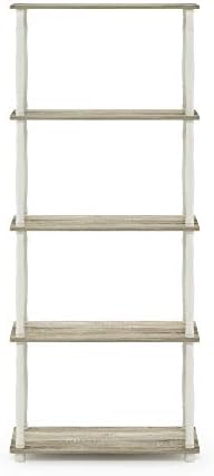 Furinno Turn-N-Tube 5-Tier Multipurpose Shelf / Display Rack / Storage Shelf / Bookshelf, Classic Tubes, Sonoma Oak/Whit