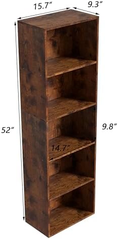 Wooden 5 Cube Storage Organizer, Vintage Brown 5 Tier Bookcase Bookshelf Freestanding Storage Display Organizer,Versatil
