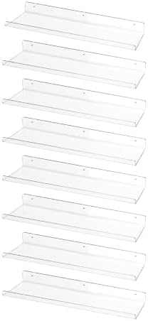 RLAVBL 8 Pack Acrylic Shelves, 15" Floating Wall Shelves for Bedroom, Living Room, Bathroom, Kitchen Storage