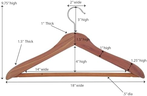 Household Essentials CedarFresh Deluxe Cedar Coat Hanger with Fixed Bar, Red,natural