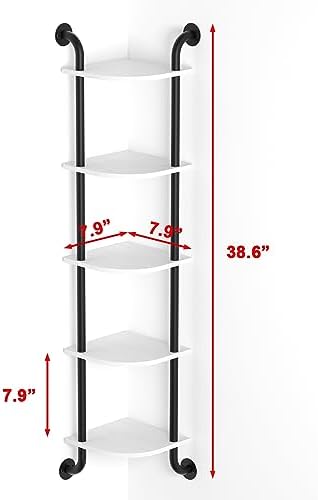 Tinpin 5 Tier Corner Shelf Wall Mount Rustic Industrial Floating Shelves
