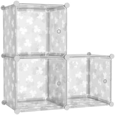 C&AHOME Clover Embossed Storage Organizer with Doors 3-Cube Shelf White