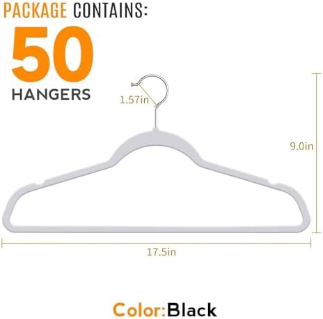 TIMMY 50 Pack Plastic Clothes Hangers, 17.7 in, Gray, Non-Slip, Heavy Duty