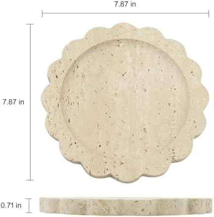 Round Marble Decorative Tray with Scalloped Edge, Luxury Natural Stone Bathroom Vanity Tray, Dresser Top Perfume Coffee 