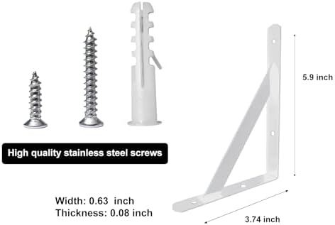 Heavy Duty Shelf Brackets Wall Mount Steel Bracket Wall Brackets for Shelves (White, 6 x 4 Inch-3 Pairs)