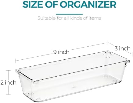 12 Pack Drawer Organizers, 3"X 9" Clear Acrylic Storage Bins