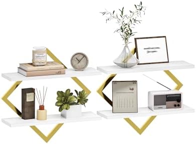 CHOEZON Floating Shelves for Wall, Set of 2 Wall Mounted Shelves, 2-Tier Hanging Shelves, for Living Room, Bedroom, Kitc