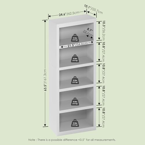 Hagen 5-Tier Bookcase, Bookshelf, for Living Room and Home Office, White