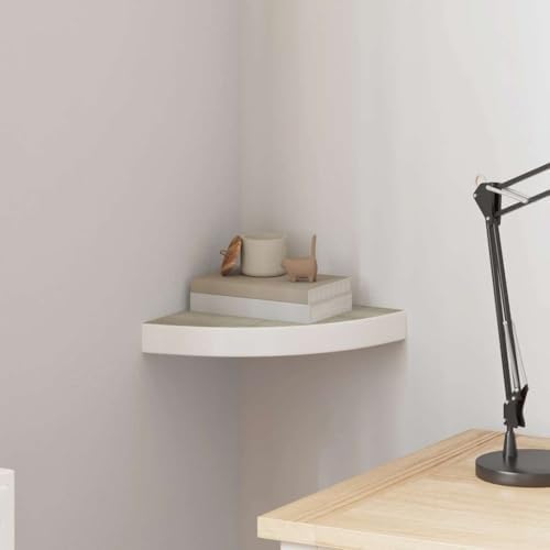 vidaXL Floating Wall Corner Shelf in Oak and White, Sturdy Honeycomb MDF and Metal Construction, Space-Saving Display Un