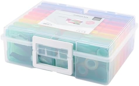 Vaessen Creative Transparent Carry Case with Lid and 16 Colourful Containers, for Cutting Dies, Photos and Other Craft S