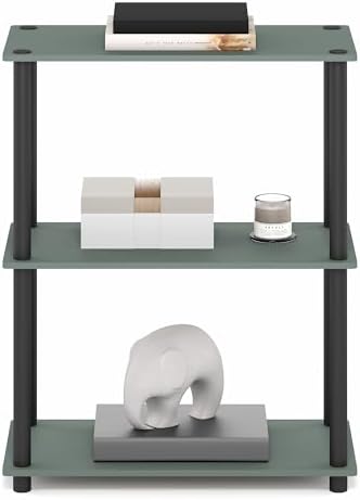 Furinno Turn-N-Tube Toolless Assembly Storage Shelves, 3-Tier Green Book Shelf, Open Storage Bookshelf, for Organization