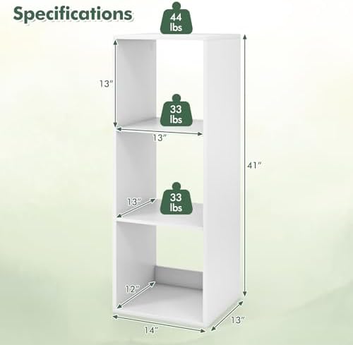 DORTALA 3 Cube Bookcase, Floor Standing Bookshelf with Open Back, Anti-Tipping Kits, Modern Storage Organizer Display Sh