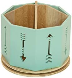 Spinning Desktop Stationary Organizer – Decorative Wooden Rotating Pen and Pencil Cup – 4 Compartment Teal Desk and Table Top Office Supplies Station with Arrow Design - by Designstyles