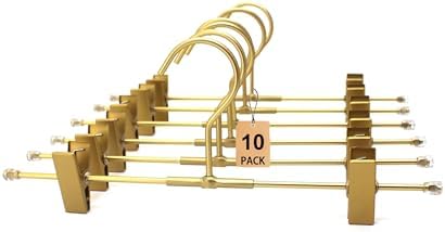 11.8" Gold Matt Aluminium Metal Bottom Clips Pants Trousers Clothes Hangers,10 Pack Heavy Duty Space Saving Durable Adjustable Clips Legging Organizer,Toddler Infant Hangers Shirts Newborn